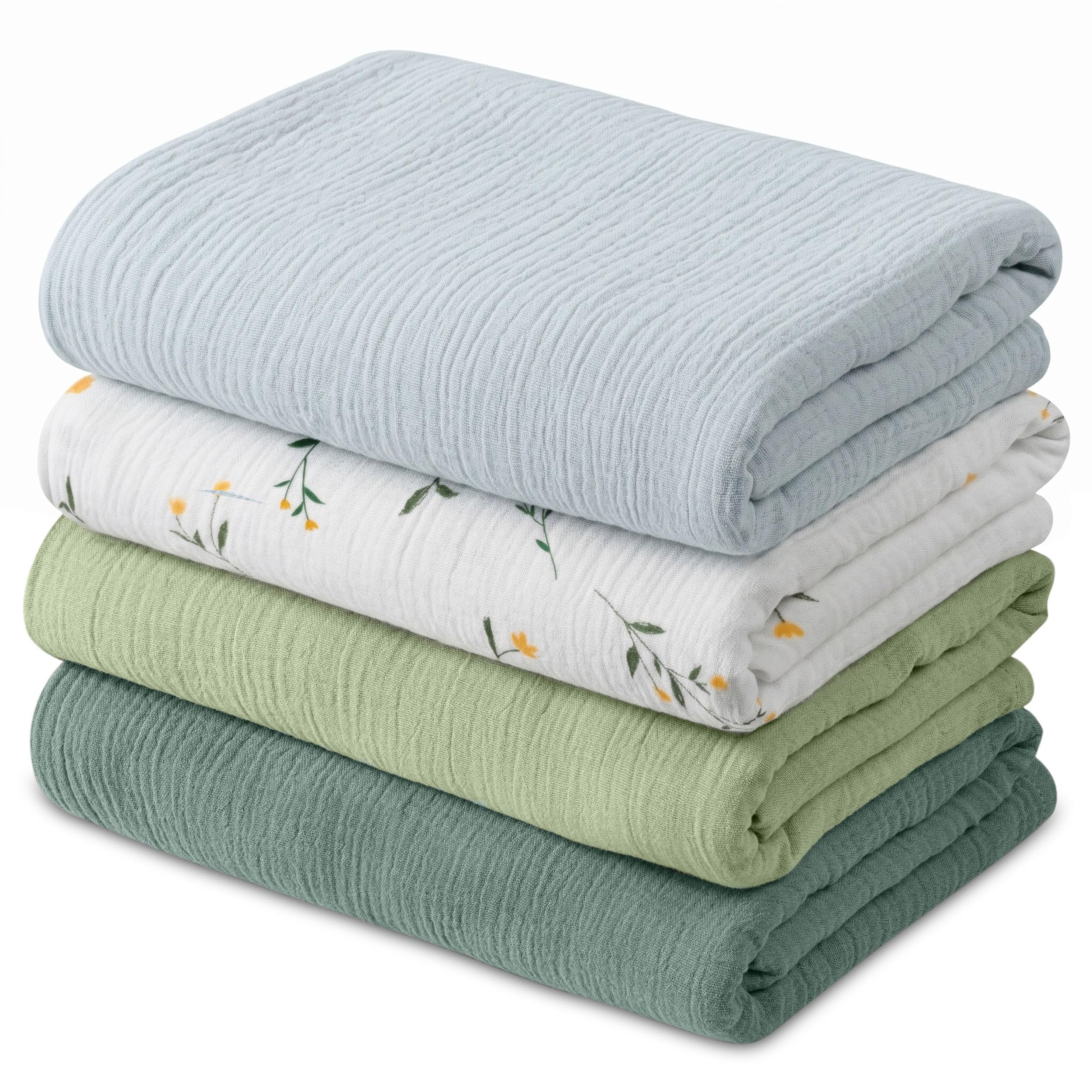GLLQUEN BABY Mantas de muselina para niñas y niños, paquete de 4, mantas de bebé para niñas y niños, manta para envolver recién nacidos, unisex, esencial para bebés, lista de deseos y regalo