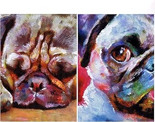 Pug Art Gift Two Abstract Prints Décor, Dog Lover Gift for Her Him, Expressive Funny Dog Owner Picture Choice of size 8x10, A4 A3 Wall Art Decor Signed by Oscar Jetson. (11x14) (8x10)