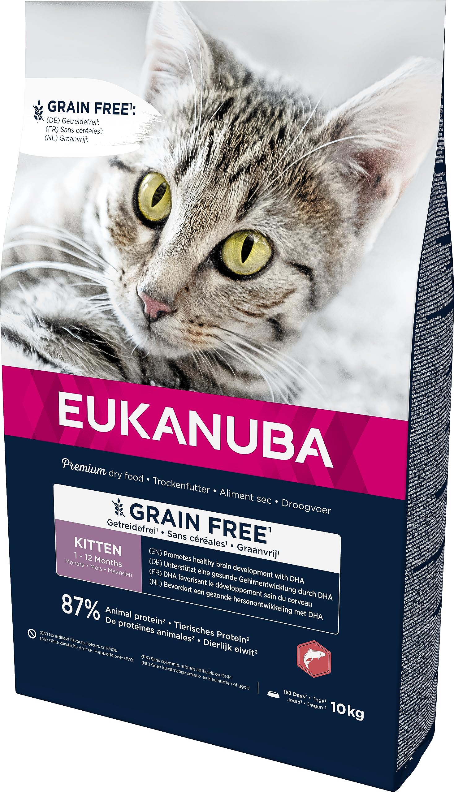 EUKANUBA Grain Free Alimento Seco para Gatitos en Crecimiento, Alimento Seco Premium Rico en Salmón para Gatitos, 10 kg