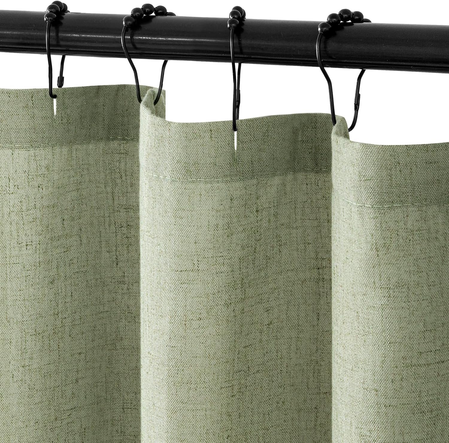 MIULEE Linen Shower Curtain with 12 Metal Hooks Washable Country Boho Farmhouse Heavy Buttonhole Fabric Shower Curtain Set Thick Cloth Neutral Waterproof Curtains for Bathroom W72*L80, Sage Green