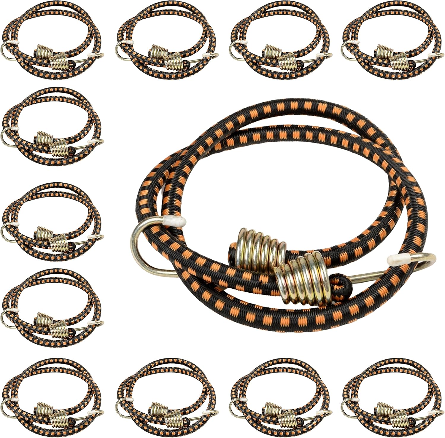 ATE Pro. Tools USA - 24" Inch Industrial Bungee Cord 12 Pack - Super Heavy Duty, Strong Metal Hooks, Bungee Straps for Bikes, Camping, Outdoor, Tie Downs, Weatherproof, Durable Elastic, Secure Cargo