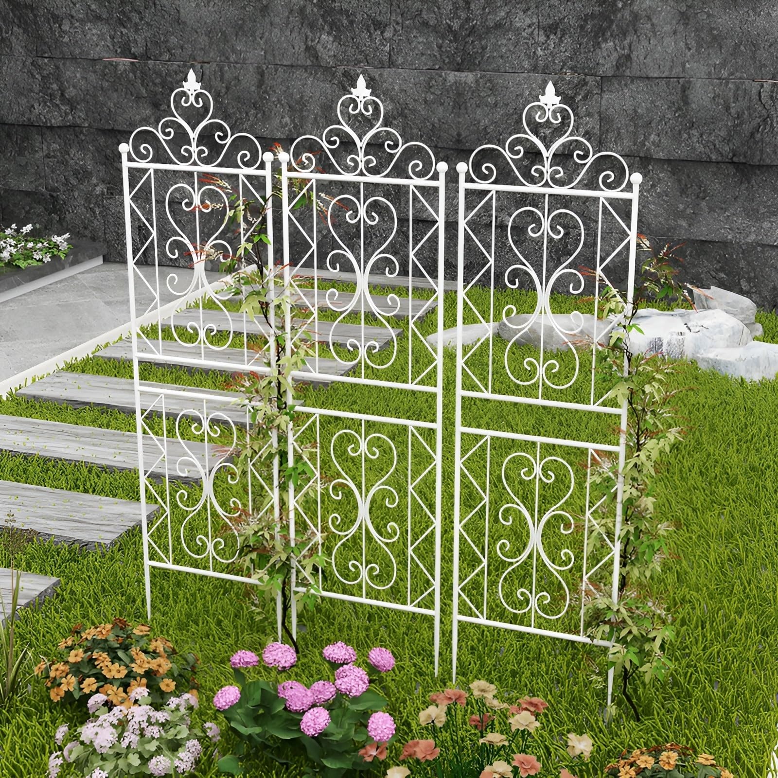 Griglia per Piante Rampicanti Schermo Traliccio Giardino Telaio Traliccio Vite Antiruggine Traliccio di Cetriolo Supporto per Crescita per Frutta Verdura(Bianco,1pcs X 50X185cm)