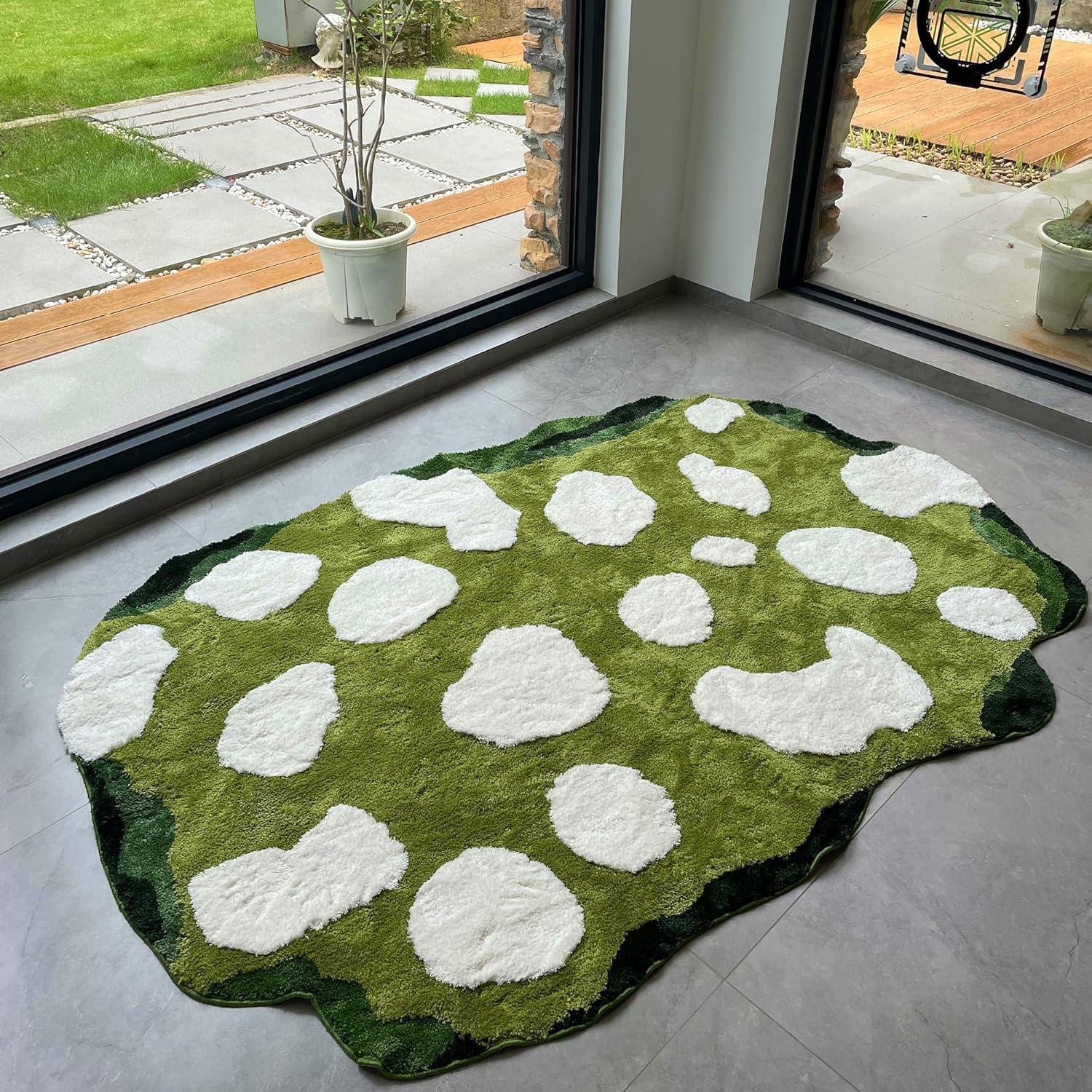 3D Soft Shag Rugs Tufted Accent Rugs with Moss-Covered Stones Design Kids Playrug Non Slip Machine Washable Nursery Bedroom Bedside Playroom Bathroom High-Low Pile 4.5x6.5ft