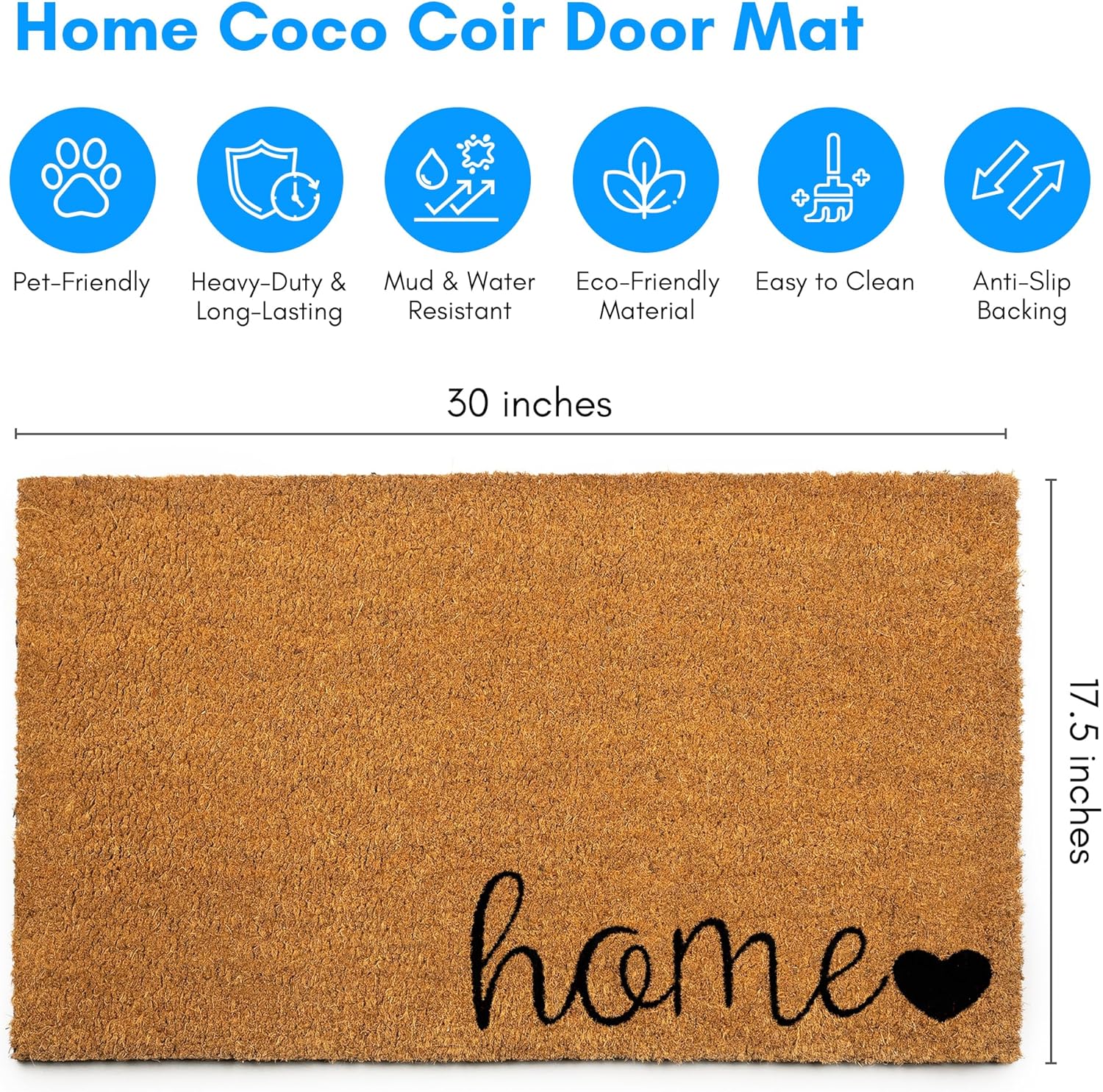 PLUS Haven Coconut Coir Home Entrance Door Mat – 17.5" x 30" | Home Sweet Home Heavy-Duty Doormat for Indoor & Outdoor Use | Durable & Eco-Friendly