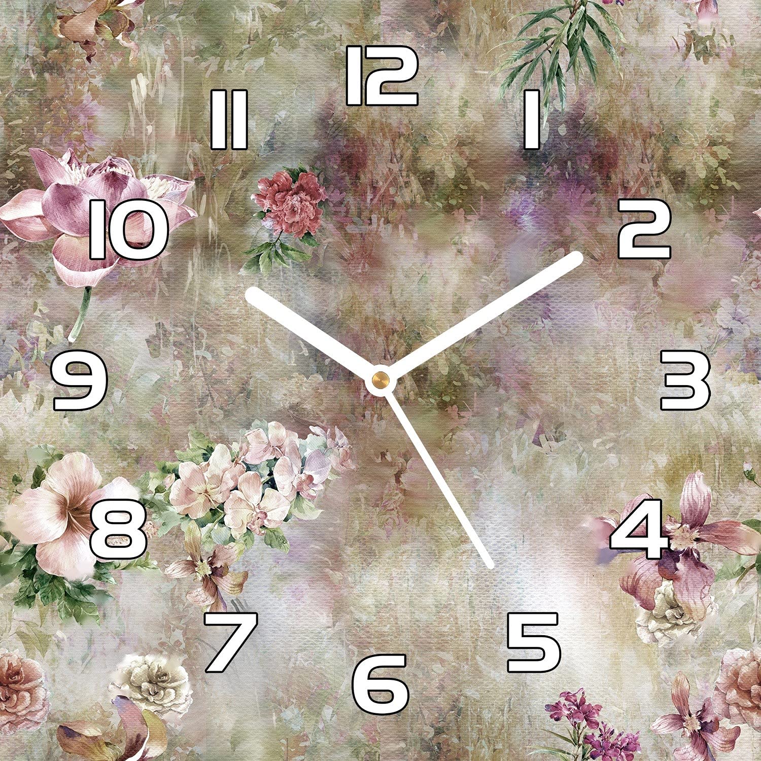 Horloge en verre 30x30 cm moderne pour salon et cuisine Leafflowers