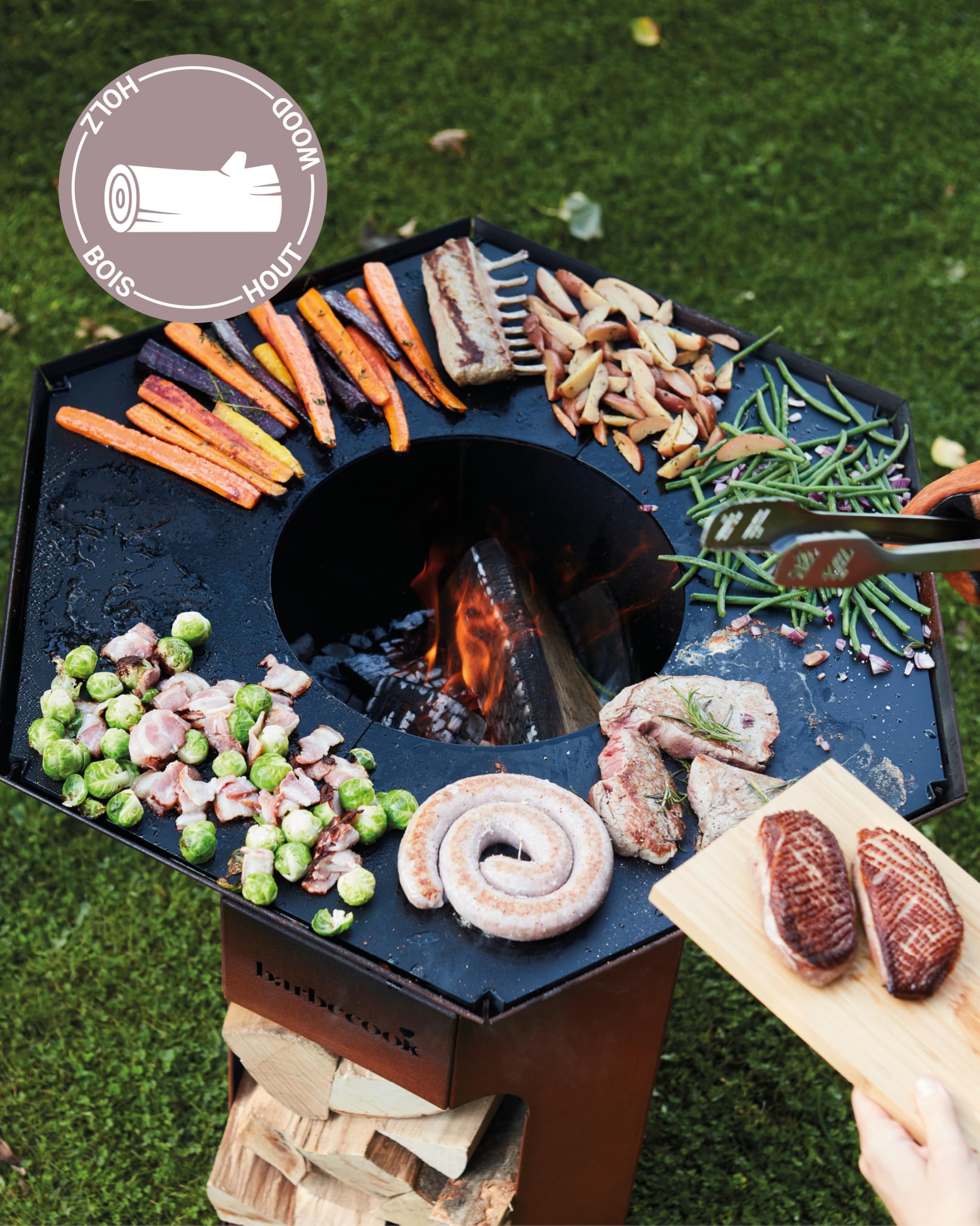 Barbecook Feuerschale mit Feuerplatte Nestor Original BBQ Grill und plancha aus Cortenstahl, 92x92x101cm