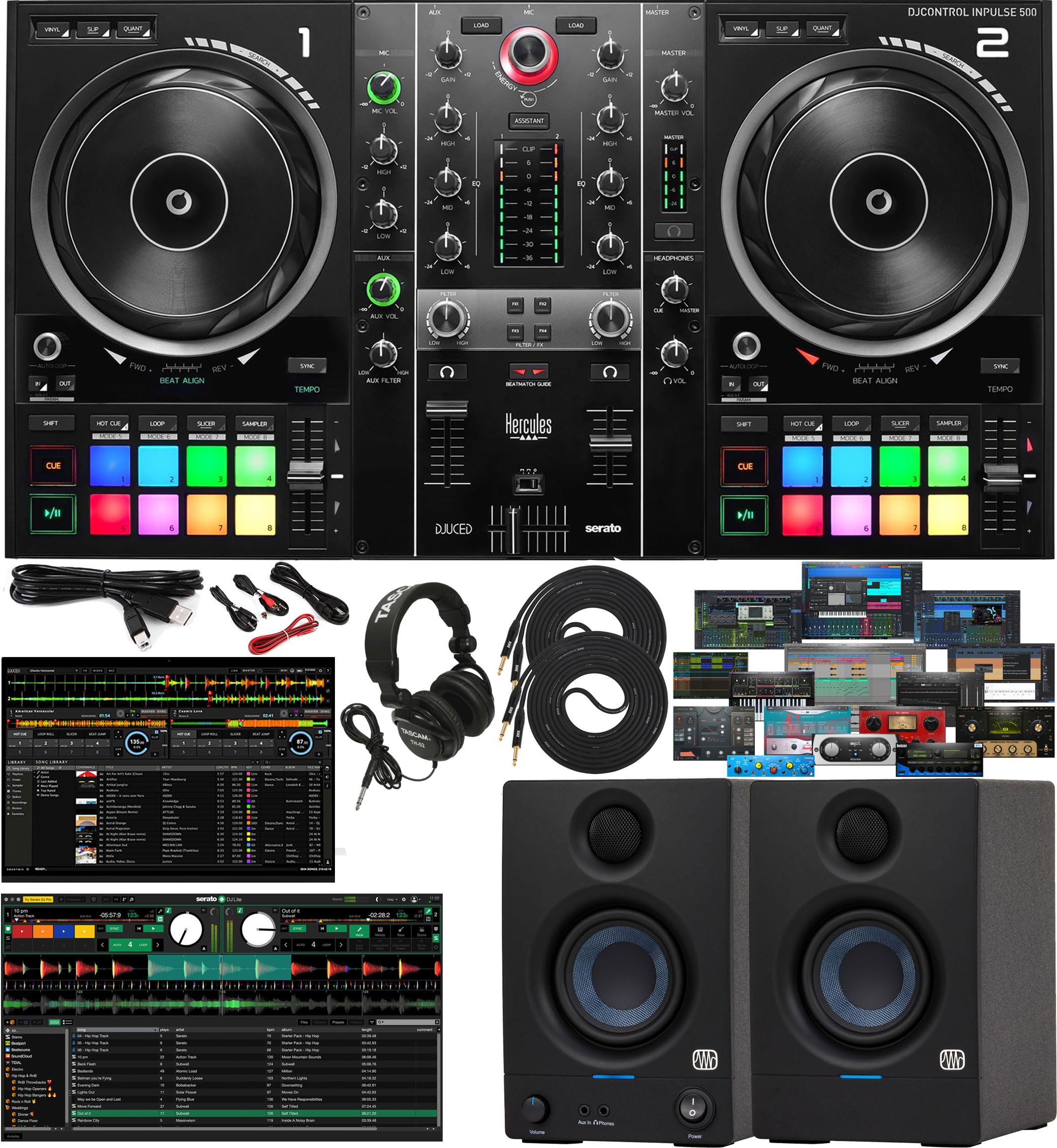 DJControl Inpulse 500 2-Channel DJ Controller Bundle with PreSonus Eris 3.5 Studio Monito…