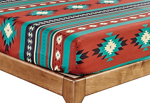 Miniatura 8 de Chezmoi Collection Prescott - Juego de sábanas de 3 piezas, diseño geométrico tribal multicolor verde azulado, beige, negro y gris, tamaño individual