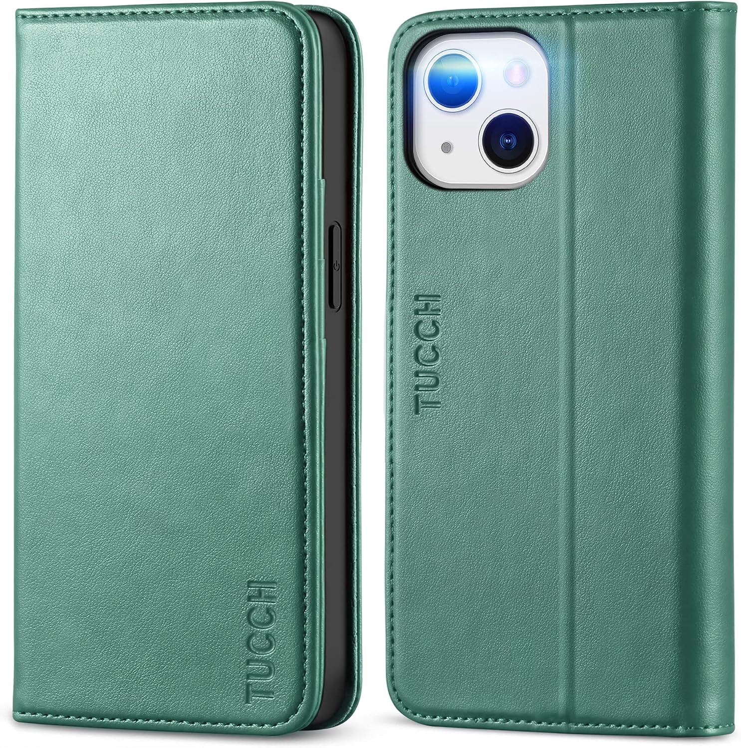 TUCCH Case for iPhone 13 Mini 5G, PU Leather Stand Folio Wallet with [Credit Card Slot] Flip Notebook Cover [TPU Protective Interior Case] Compatible with iPhone 13 Mini 5.4-inch 2021, Myrtle Green