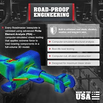 Roadmaster 521448-4 Crossbar Style Base Plates Compatible with 2010-2017 Wrangler JK & 2018 JK Sport, Sport S, Sahara & Rubicon Models with Plastic Skid Plate | Secure Connection for Flat Towing