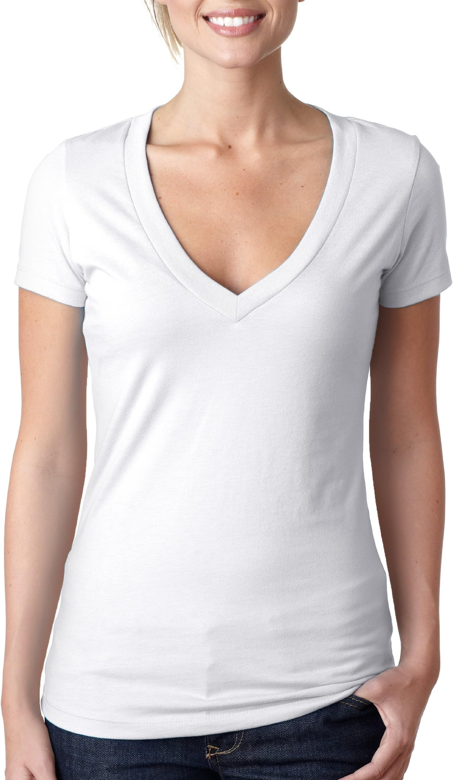Next Level Ladies' CVC Deep V L WHITE