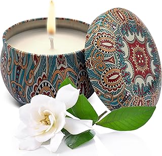 Soy Wax Scented Candle White Gardenia in Perfect Decorative Giftable Metal Tin 6oz - Pure Organic Soy Wax and Natural Floral Oils - Clean Burn Up to 25 Hours - Handmade in USA
