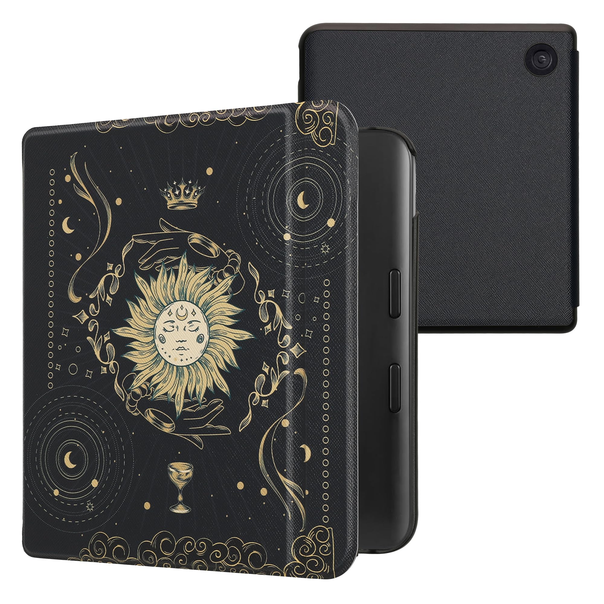 kwmobile Étui Compatible avec Kobo Libra Colour Coque - Étui à Rabat magnétique Tablette eReader Similicuir - Bleu foncé-Jaune-Noir