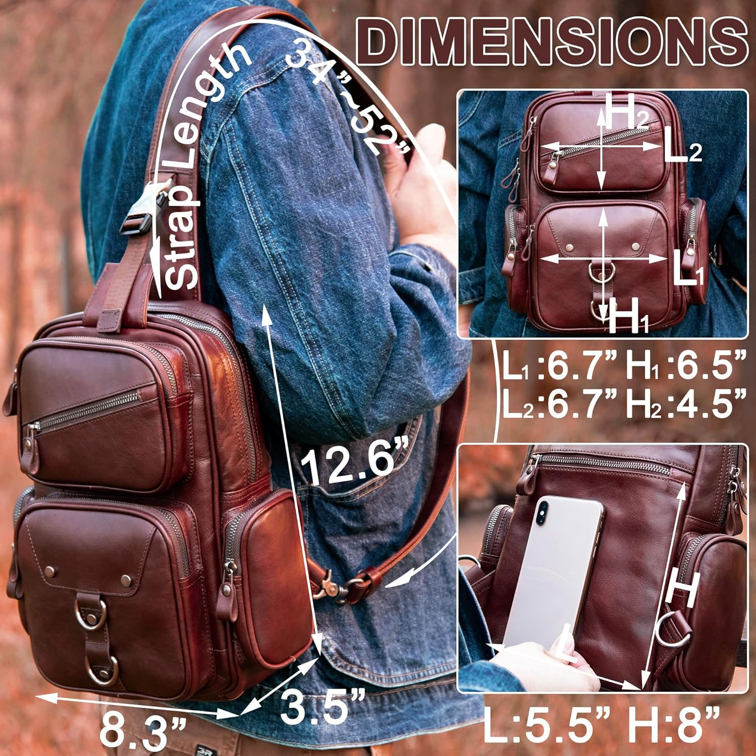 Genuine Leather Sling Bag for Men Large Crossbody Shoulder Bag Casual Sling Backpack Anti-Theft Travel Chest Purse - Image 5