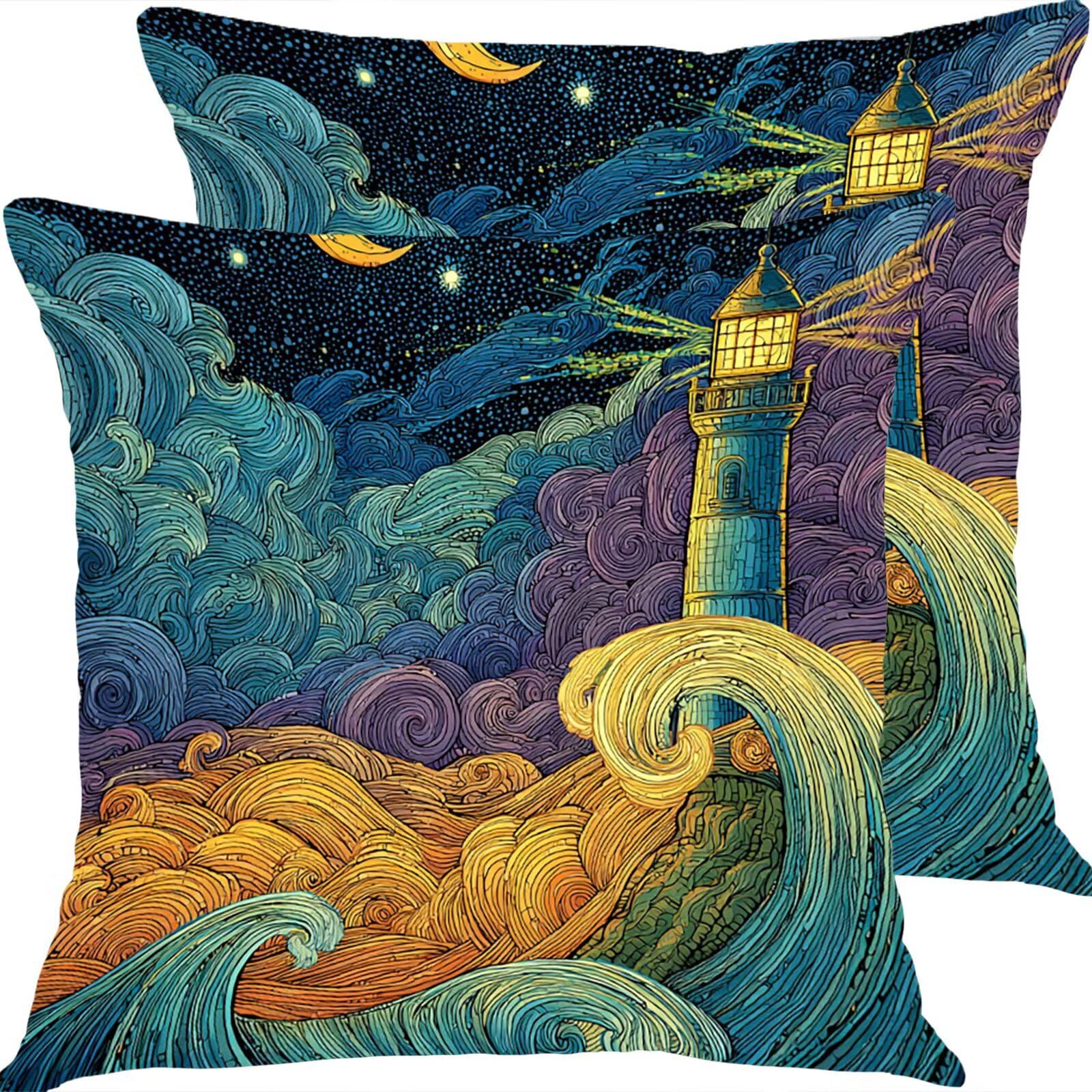 Housse coussin 55x55cm lot de 2 style phare abstrait pour votre salon et jardin
