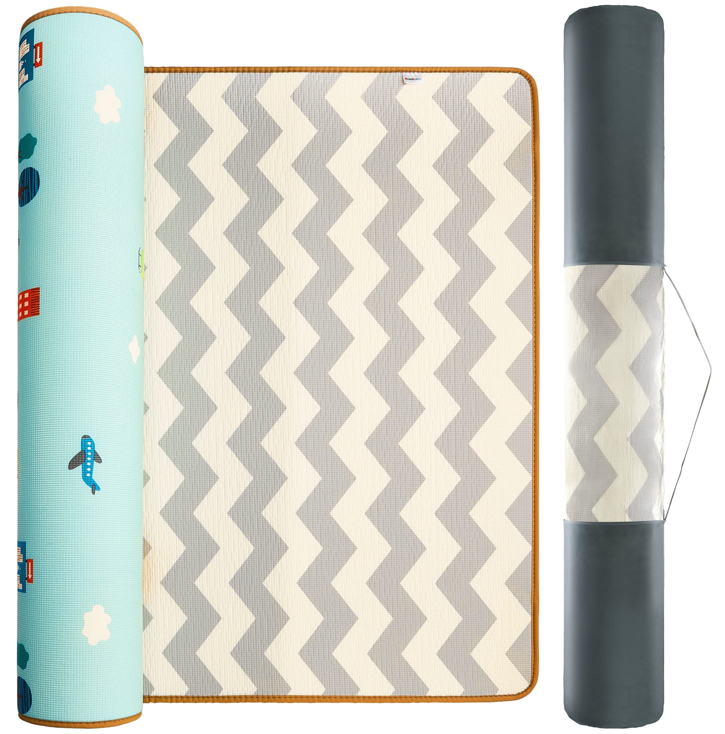 Mamabrum Alfombra plegable para gatear para bebé, con diseño de zigzag y ciudad, 150 x 180 x 2,0 cm, diseño en ambos lados, superficie de espuma XPE antideslizante, con bolsa de transporte