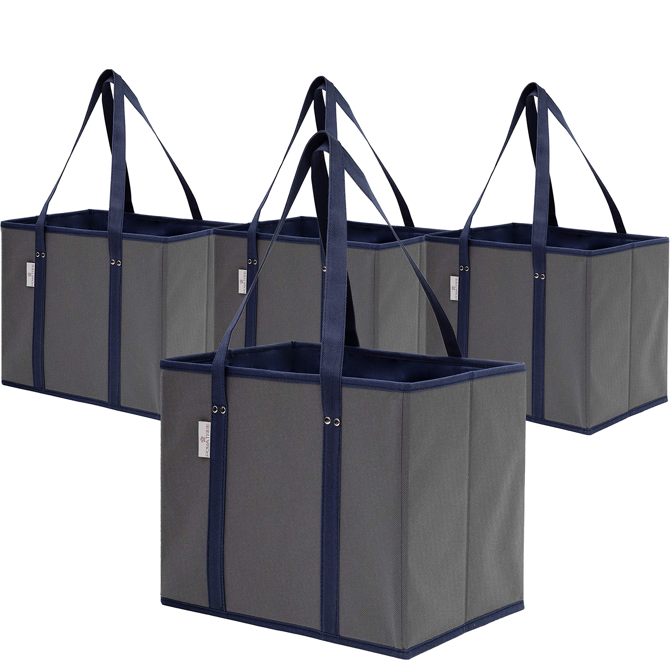 Große, faltbare Einkaufstasche | Robust | Faltbar | Unisex | 35.6 x 25.4 x 27.9 cm | Marineblau/Grau