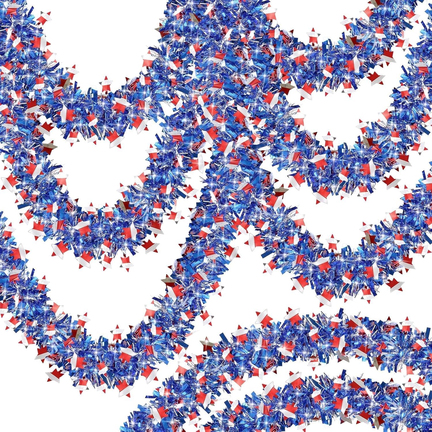 50FT 4th of July Decorations, Red White and Blue Garland 4th of July Garland Metallic Tinsel Twist for Holiday Party Home Memorial Day 250th Anniversary Independence Day 4th of July Decor