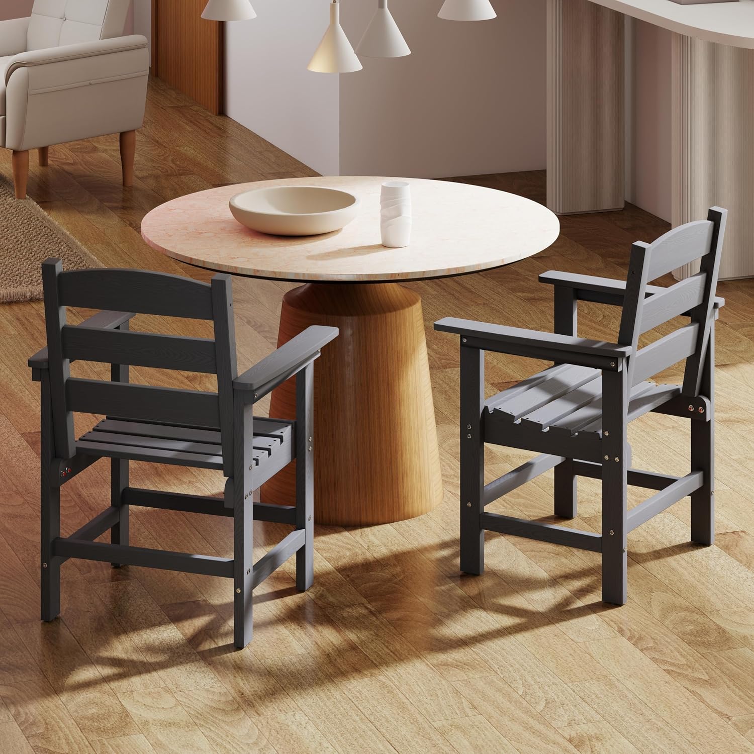 Outdoor Dining Chairs Clearance, Set of 2, Weatherproof HDPE Patio Armchairs for Garden, Balcony, Poolside and Porch (Grey)