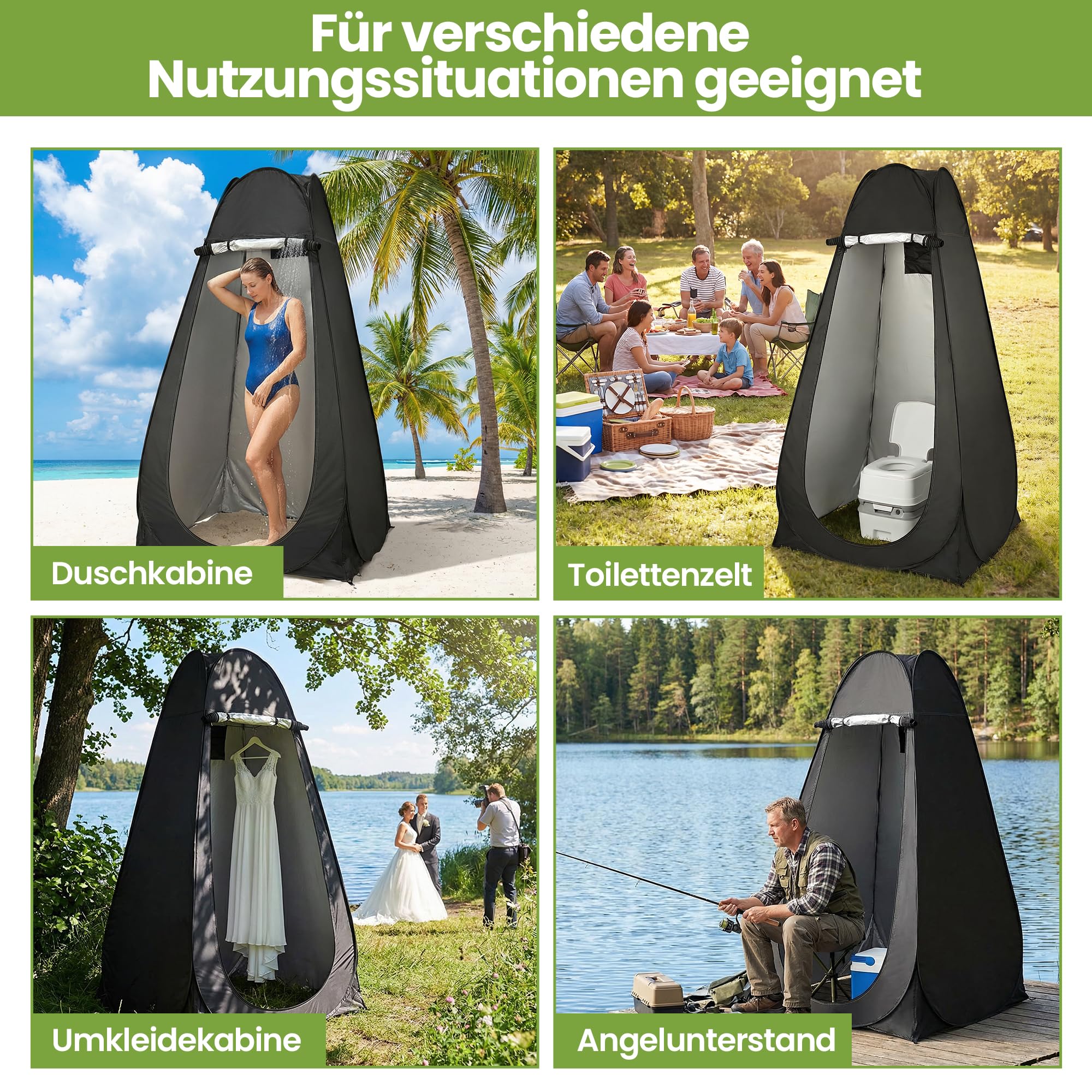 ROPODA Pop-Up Duschzelt Camping, tragbares Toilettenzelt aus 210T-Polyester mit Tragetasche, UV-Schutz, Wasserabweisend, Umkleidezelt für Strand, Picknick, Angeln, Wandern