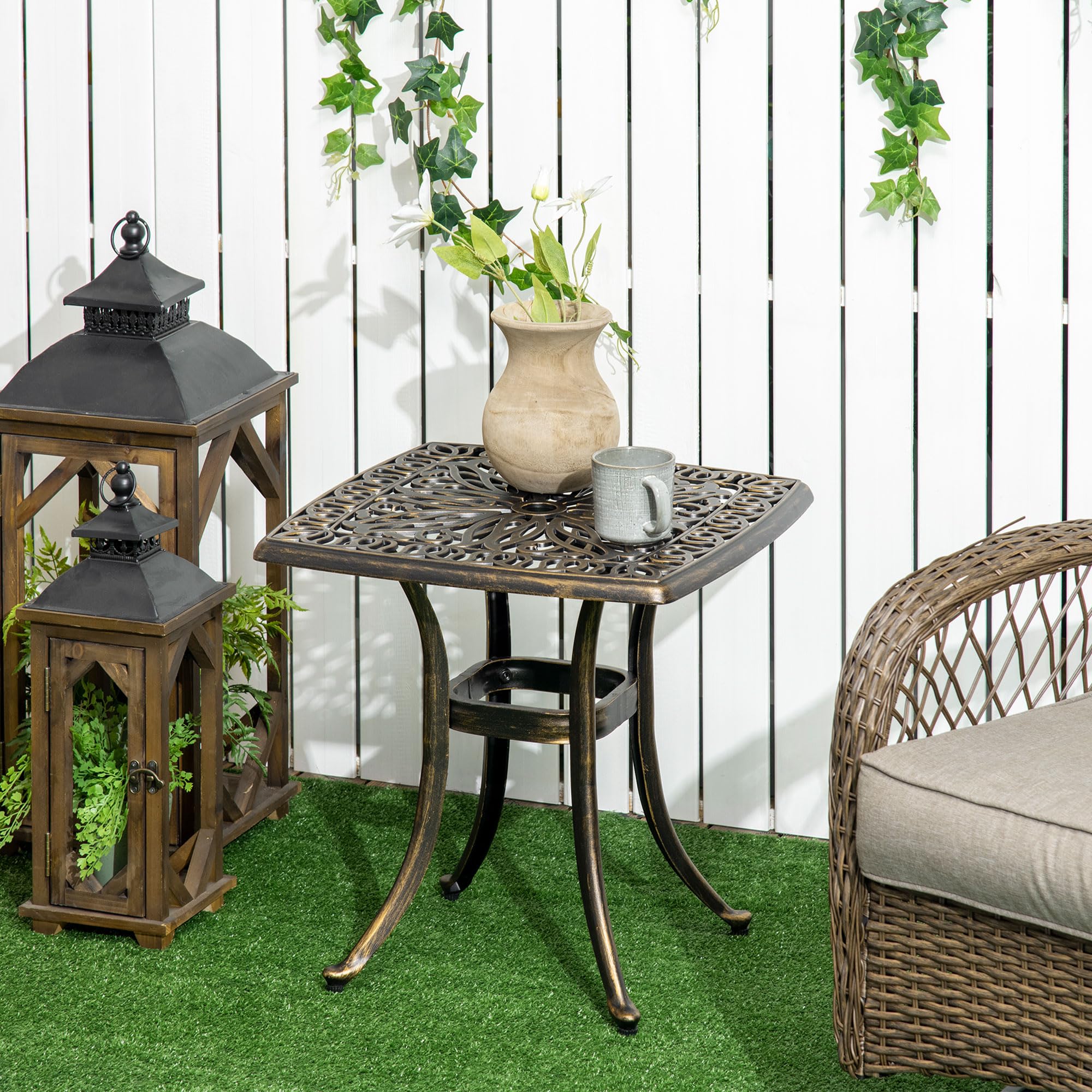 Outsunny Table de Jardin en Aluminium moulé, 54x54 cm Teinte Bronze