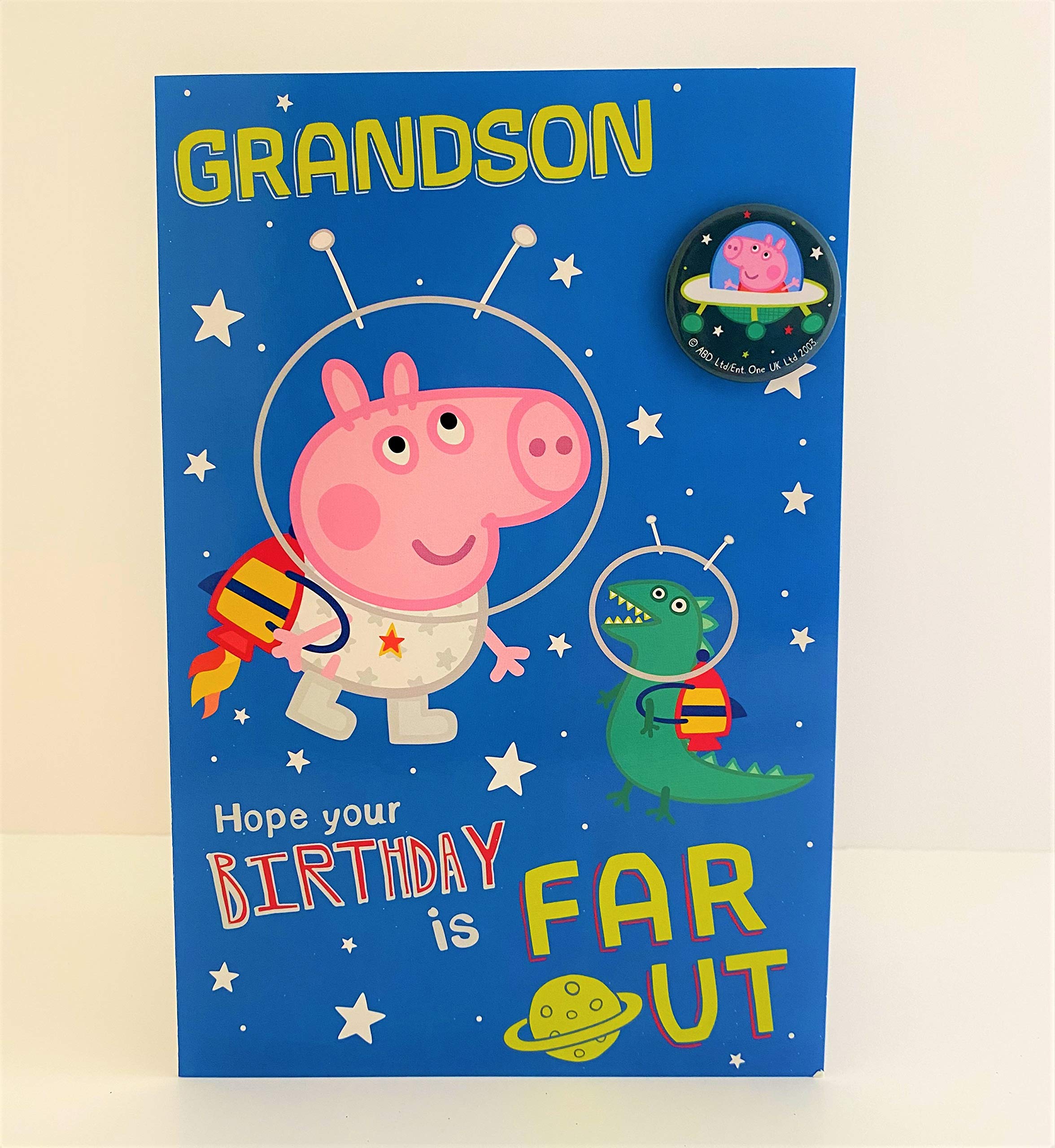 Peppa Pig Grandson Birthday Card & Badge