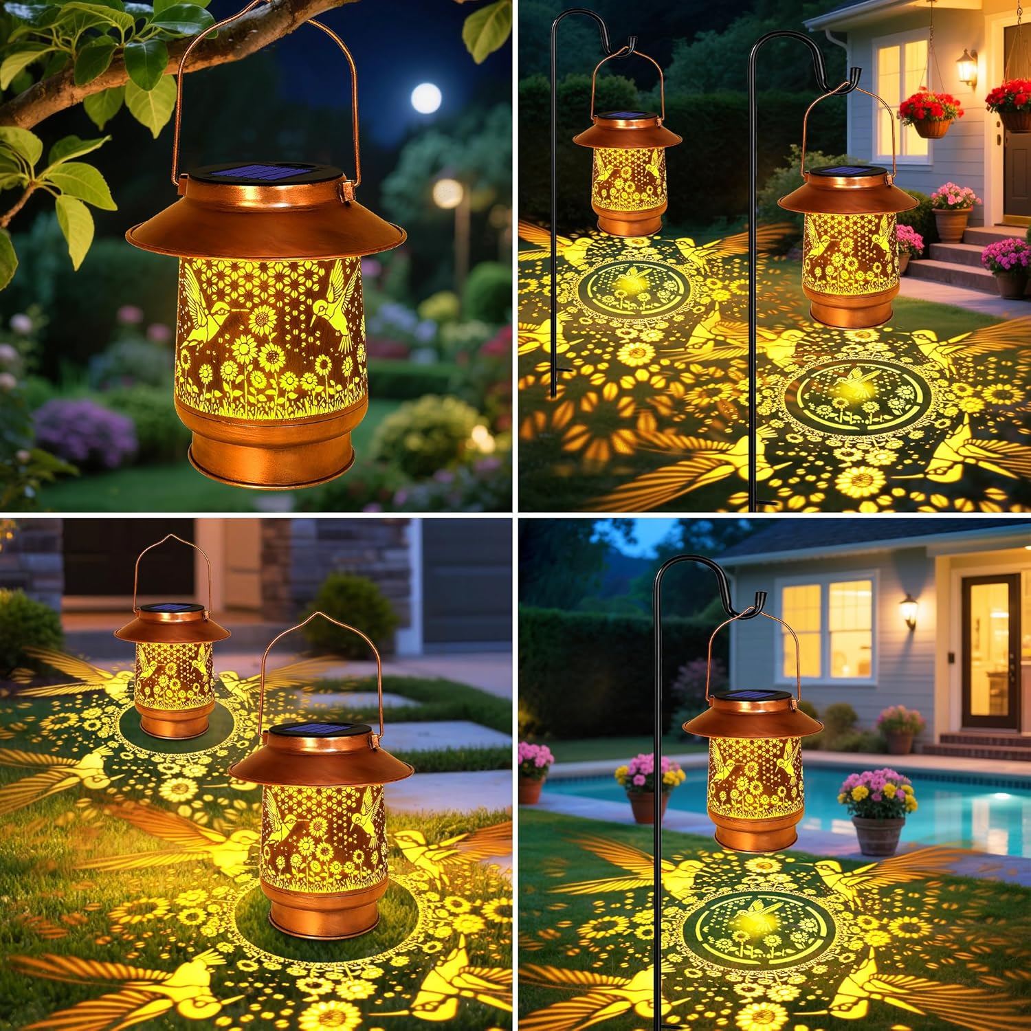 Hummingbird Solar Lanterns Outdoor Waterproof, Birthday Mother's Day Gifts for Women Mom Grandma, Metal Solar Hanging Lights Garden Decor for Yard Patio Lawn Pathway Landscape