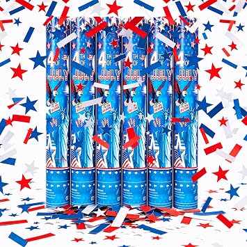 16 inch 4th of July Confetti Poppers,Confettis Cannons Bulk with Red White and Blue Diploma Stars Design for 4th of July Independence Day Ceremony Party Favor Supplies,USA 250th Anniversary