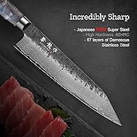 Vista 3 de 8.27 Inch Japanese Kiritsuke Chef Knife with VG10 Core, Professional 67-Layer Hand-Forged Damascus Knife with Ergonomic Handle, Leather Sheath and