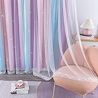 Vista 6 de XiDi Cortinas moradas para dormitorio, cortina para habitación de niños, cortina rosa de doble capa, 42 pulgadas de largo, 34 pulgadas de ancho, 1
