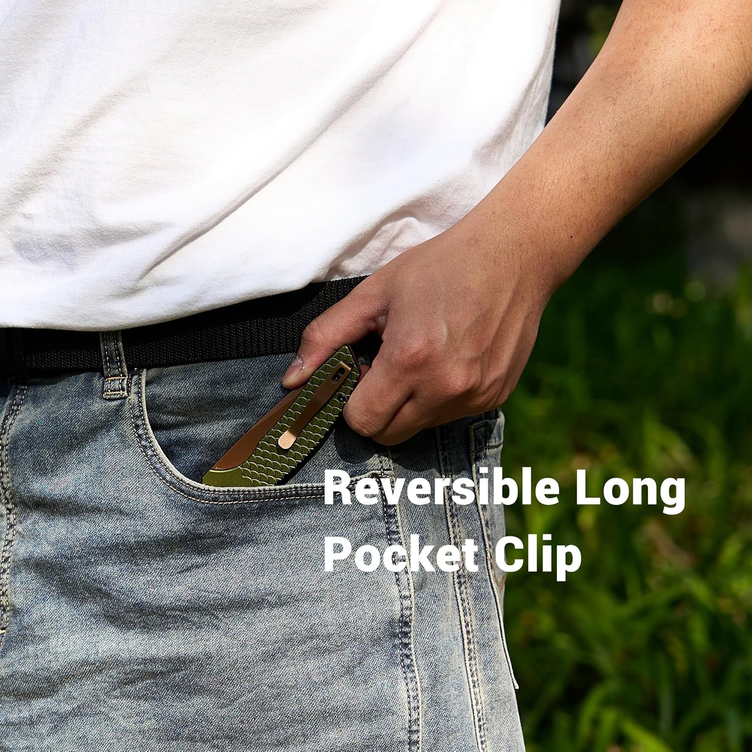 KANSEPT Accipiter Pocket Knife, 3.53"Rose Gold 14C28N Blade,Green Anodized Aluminum with Fish Scale Texture Handle, Flipper Open & Button Lock, Deep Clip EDC Folding Knives for Camping Hunting T1007F5