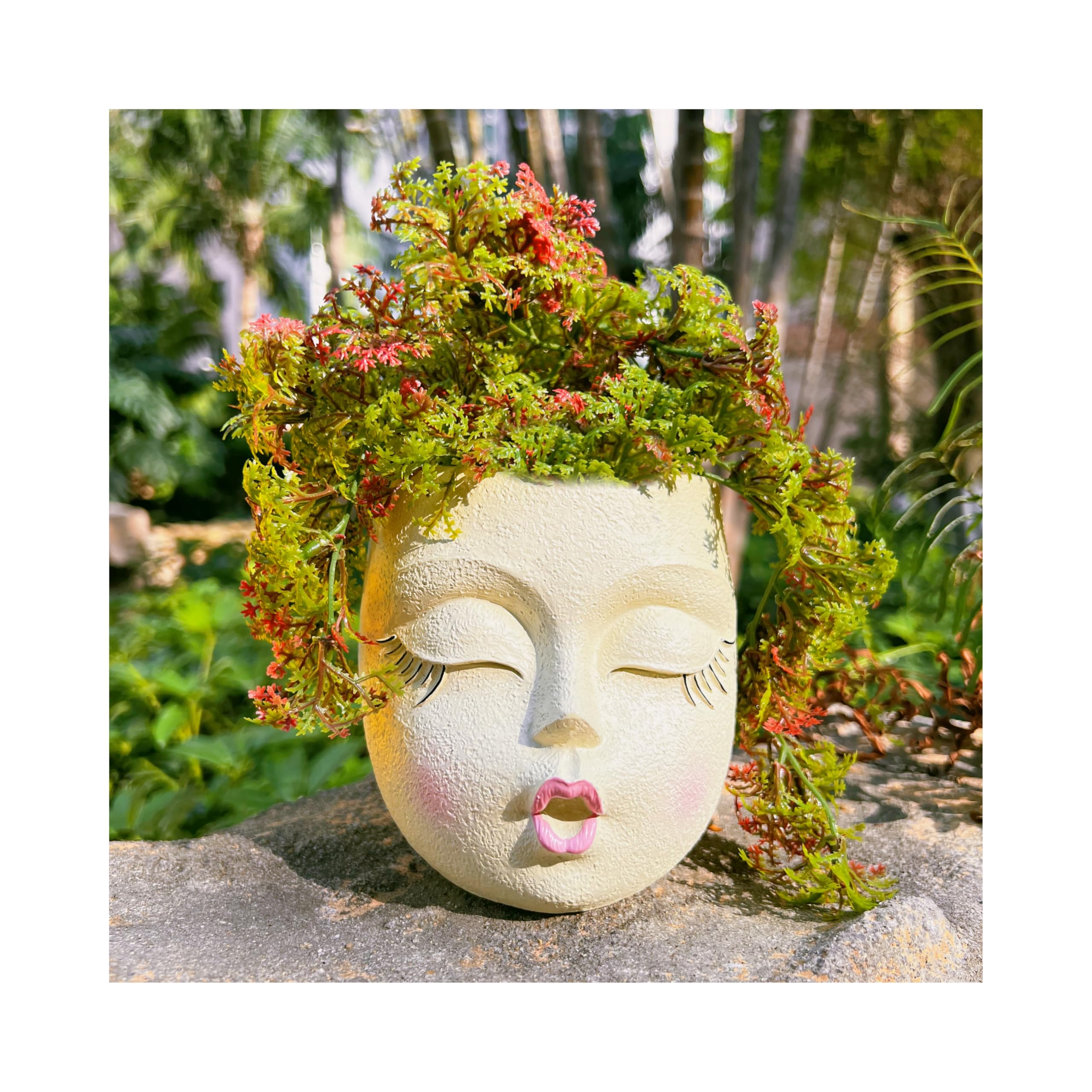EylbKey Handcrafted Head Planter Kiss Face Planter Pot Cute Flower Pot Resin Head Face Plant Pots for Succulent with Drainage Pale Yellow 1Pack