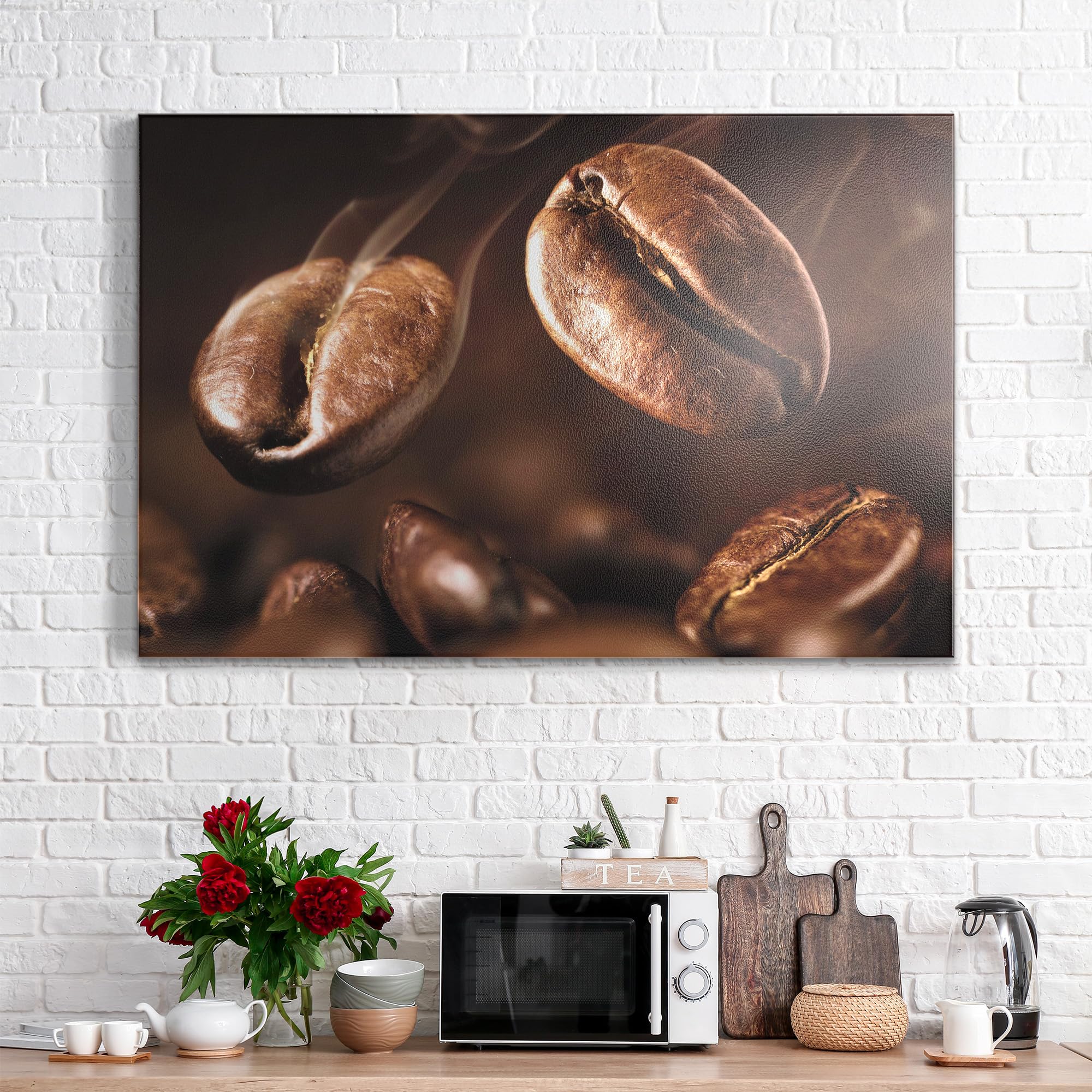 DEQORI Metalowa tablica magnetyczna | wymiary 90 x 60 cm | motyw "Pachnące ziarna kawy" | tablica suchościeralna na wszystkie magnesy | tablica magnetyczna do kuchni i biura | designerska tablica