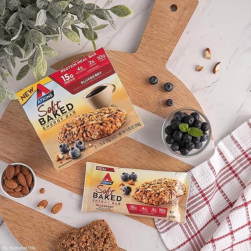 Miniatura 7 de Atkins Barras energéticas horneadas suaves con sabor a arándanos, barra de refrigerio alto en proteínas, baja en azúcar, aperitivo alto en fibra,