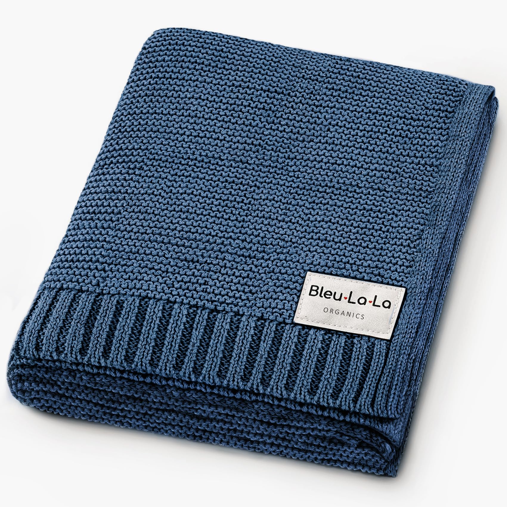 100% Organic Cotton Heritage Knit Textured Baby Blanket for Boys - Signature Heritage Knit, Soft Breathable Newborn Baby Blanket (Heritage - Denim Blue)