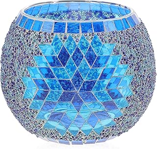 Alasum 1pc Glass Candle Holder Candlesticks Mosaic Candle Holder European Style Without Battery (Red)