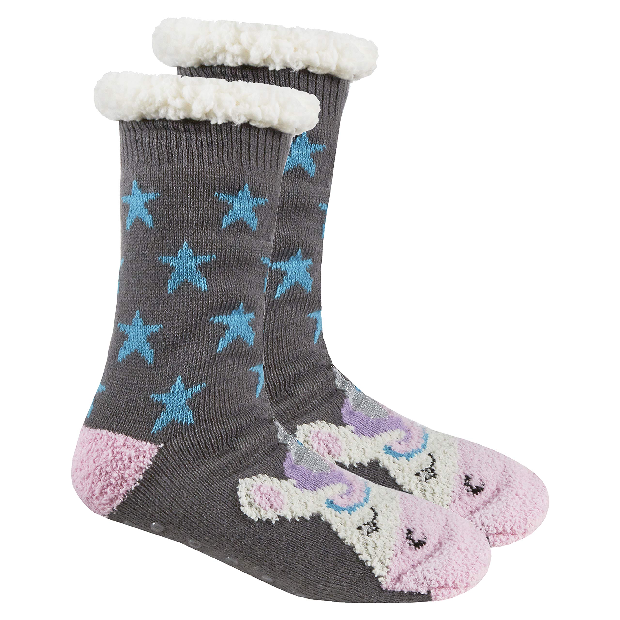 Metzuyan Ladies Lounge Chunky Slipper Socks With Anti Slip Grippers Sherpa Fleece Size 4-8 Unicorn