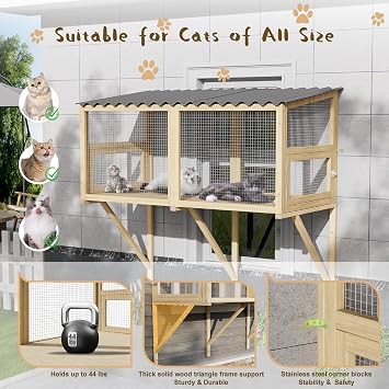 Cat Catio, Cat Window Perch for Indoor Cats, Cats Enclosure Windows | Outdoor Patio Catio Window Box Hommock for Sunbathing, Napping, Outside Wooden Catios for Large Kittens