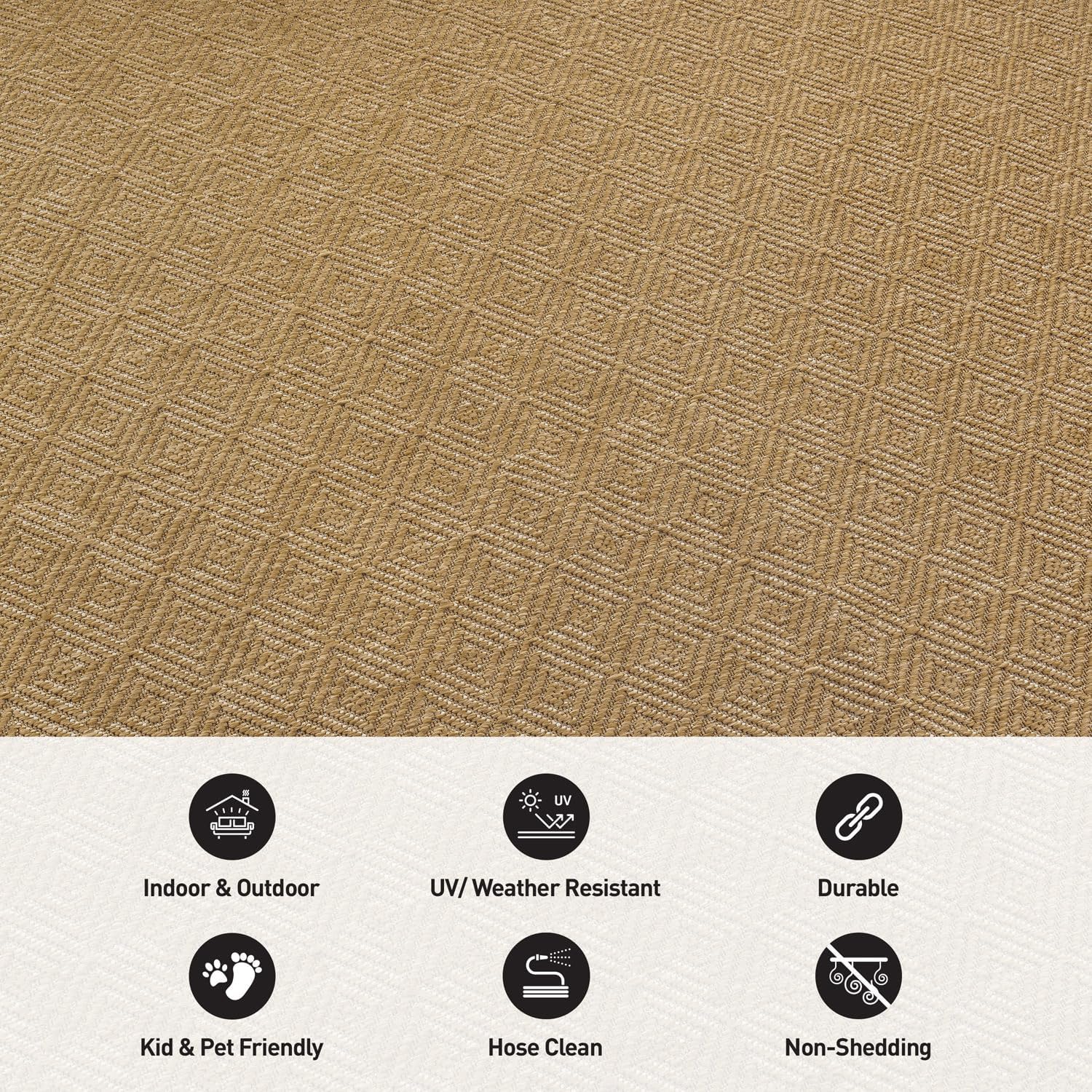 Rugshop Natural Easy Jute Reversible Indoor Outdoor Runner Rug – Cube Geometric Pattern, Weather-Resistant Low-Pile Flatweave Carpet for Patio, Deck, Porch & Entryway 2' x 7' Natural