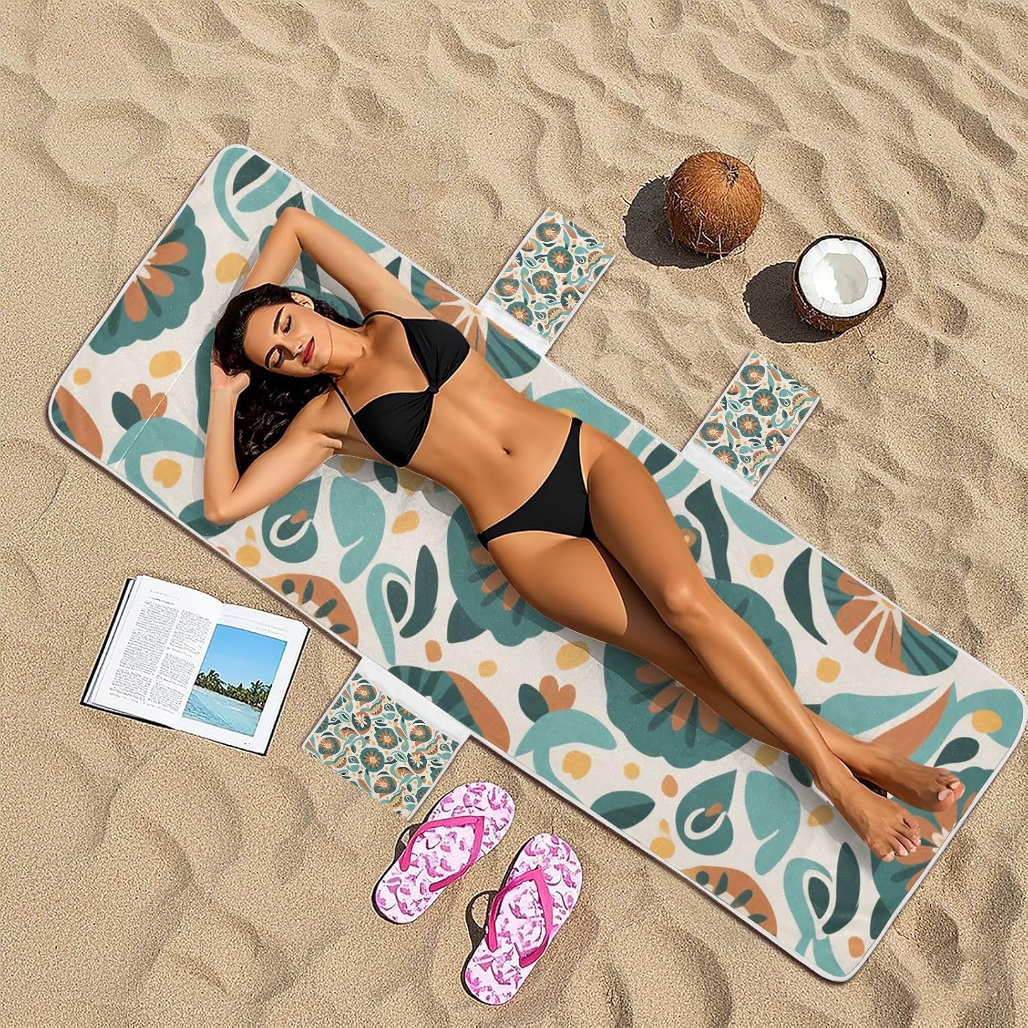 Orange-green Japanese Zephyr Cherry Blossoms Patio Lounge Chair Cover Soft Absorbent Outdoor Chaise Lounge Cover with Windproof Straps for Outdoor Pool Beach Sunbathing, 85" X 30"