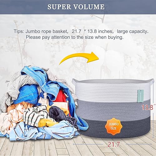 Miniatura 74 de Cesta de manta extragrande de 87 litros, cesta de lavandería, cesta de guardería para almacenamiento de juguetes, ropa y toallas, cesta grande