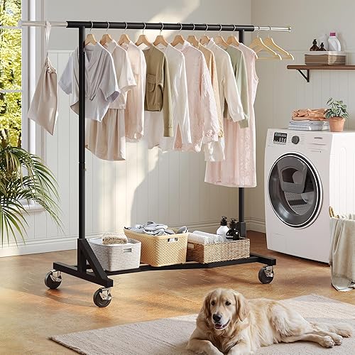 Miniatura 2 de Raybee Perchero de ropa resistente, perchero dorado con ruedas, percheros para colgar ropa, perchero de metal resistente, perchero industrial para