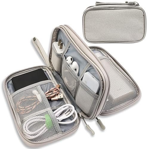 Teskyer Cable Organizer Bag, Portable Travel Cord Organizer case, All in One Waterproof Electronics Accessories Storage Bag for Cables, Chargers, Earphones, Hard Drives, 8.5 x 5 inch (Grey)
