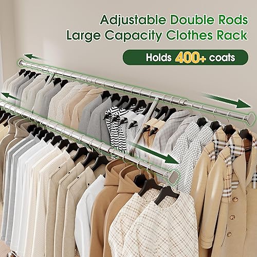 Miniatura 3 de Raybee Perchero resistente de 630 libras, percheros para colgar ropa, barras dobles con cesta de almacenamiento, perchero portátil para ropa pesada,
