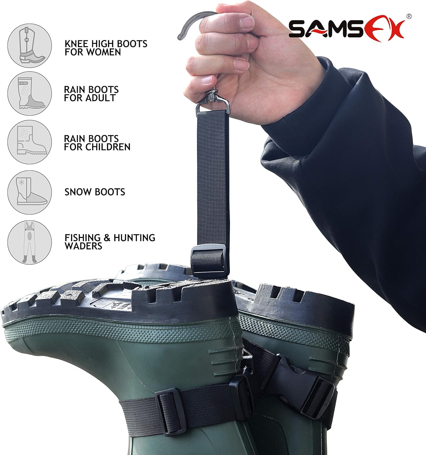 SAMSFX Fishing Wader Boot Hanger Hanging Strap Belt with Metal Hook
