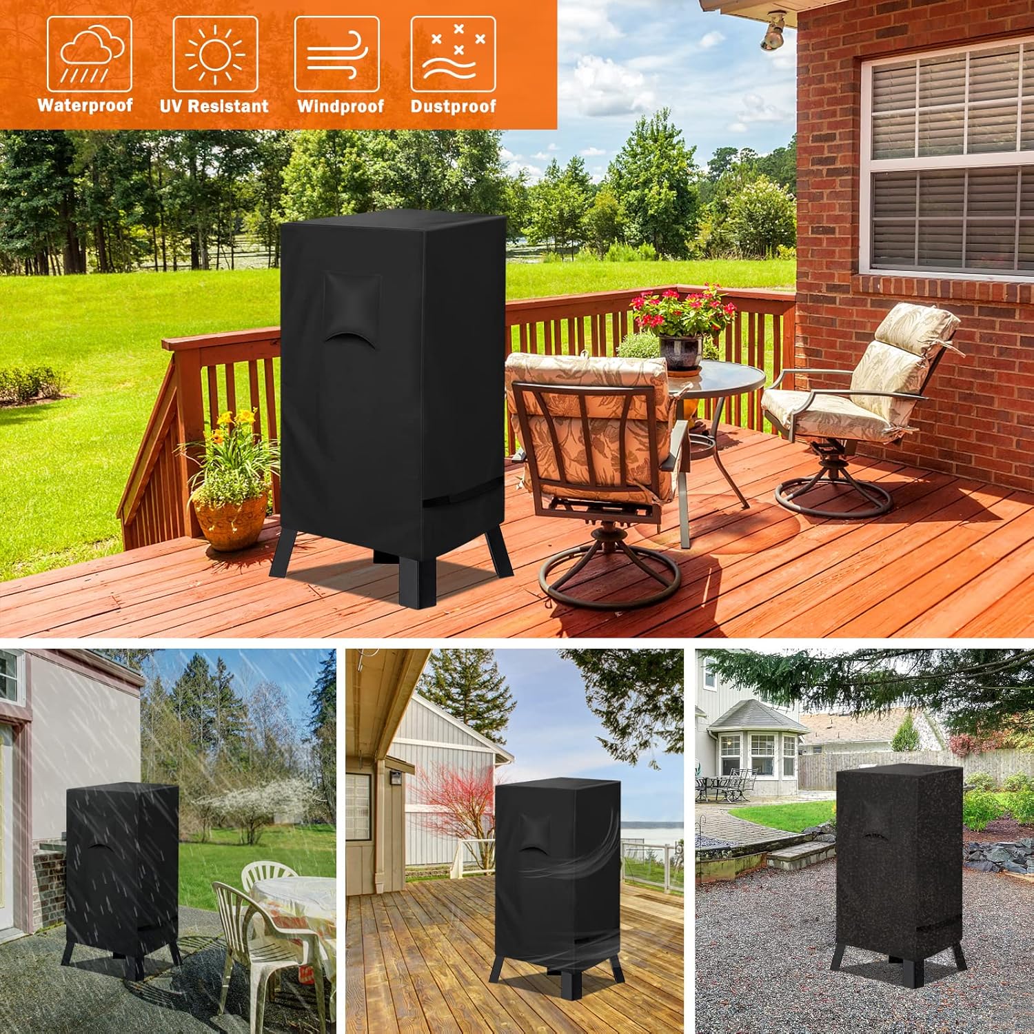 iCOVER 40 inch Smoker Cover for Masterbuilt - 25.5" LX19 D X 40" H 600D Square Smokers Covers Water Proof Canvas Heavy Duty for 40-Inch Electric Vertical BBQ, Black - Image 3