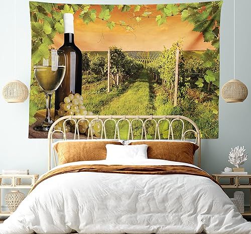 Miniatura 125 de Ambesonne Tapiz de naturaleza, silueta de oso salvaje en el bosque de la selva en la noche oscura, ilustración para colgar en la pared para Verde