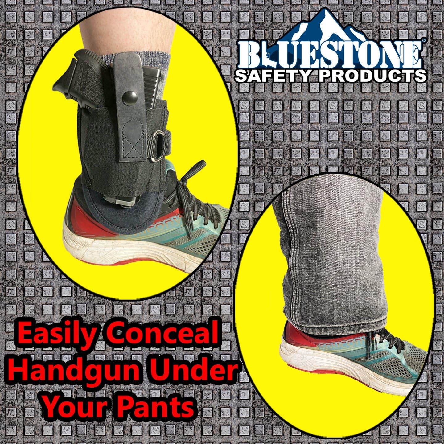 Blue Stone Safety Undercover Ankle Holster with D-Ring| Most Secure Ankle Holster in the Market| Fits Snub nose Revolvers, Glock 26,Glock 27,Glock 30,S&W Shield,Sig P239, and Similar Sized Weapons. Sheepskin lined