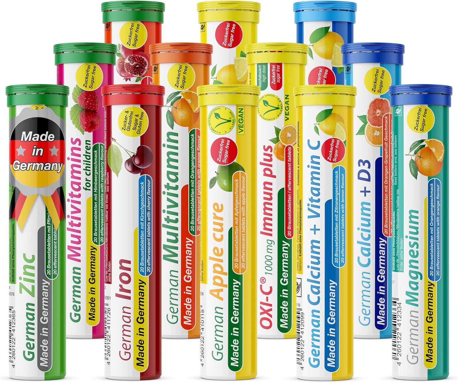 T&D German Vitamin, Minerals - 140 Vegan/Vegetarian Drink Effervescent Tablets - Mixed Fruit Flavor Box - Made in Germany