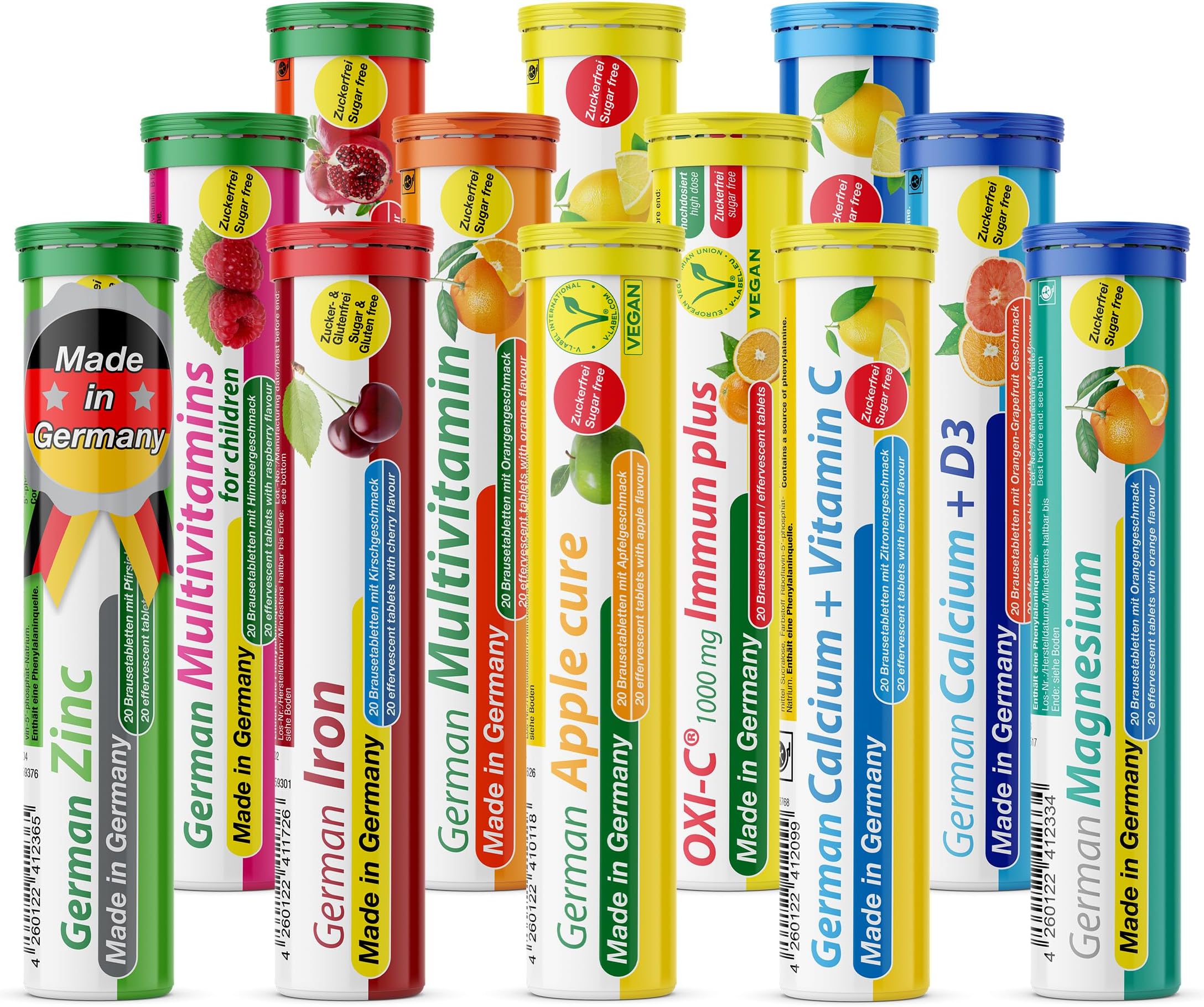 Effervescent Tablets Mix T&D Pharma - 12 x 20 = 240 German effervescent Tablets - Vitamins and Minerals in Fruity Flavours - Made in Germany